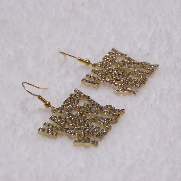 NEW Gold Happy New Year Earrings Crystal Rhinestones - Picture 3 of 5